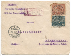 POLOGNE ENV 1921 WARSZAWA (VARSOVIE) 1921 LETTRE RECOMMANDEE => LAUSANNE SUISSE - Covers & Documents