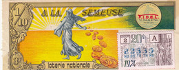 BILLET LOTERIE NATIONALE - A LA SEMEUSE 1974  / 3 - Biglietti Della Lotteria