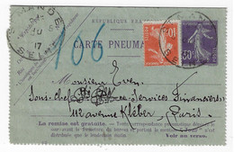 St MANDE Carte Lettre Entier 30c Semeuse Mill 635 Compl 10c Yv CLPP6 138 OB 8 5 1917 Type Du Dest Paris 106 - Neumáticos