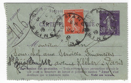 St MANDE Carte Lettre Entier 30c Semeuse Mill 636 Compl 10c Yv CLPP6 138 OB 3 5 1919 Type Du Dest Paris 106 - Pneumatische Post