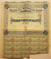 ACTION De 100 Francs -SOCIETE DES AUTOMOBILES SIGMA 1921-GENÈVE - Auto's