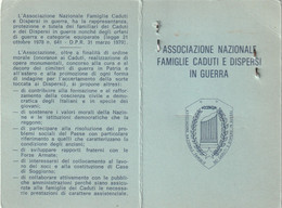 Tessera - Associazione Nazionale Famiglie Caduti E Dispersi In Guerra - Palermo - Membership Cards