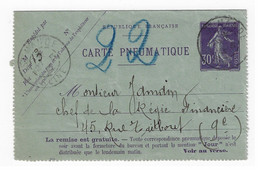 St MANDE Carte Lettre Entier 30c Semeuse Mill 234 Yv CLPP5 Ob 27 5 1913 Type 84 Dest Paris 22 - Pneumatici