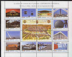 Spain 1992 Expo 92 Perf Sheetlet Containing 12 X 17p Values Plus 4 Labels Unmounted Mint SG 3148a - Blocs & Hojas