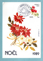 Carte Maximum Monaco 1989 - Noël 1989 - Poinsettias, Houx Et Rose De Noël - YT 1701 - Maximum Cards