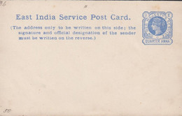 1888. EAST INDIA. Service POST CARD VICTORIA QUARTER ANNA  - JF427551 - Chamba