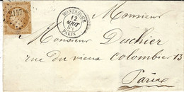 1862- Enveloppe De MONTROUGE / PARIS  Cad T15 Affr. N°13 II Oblit. Pc 2147 Bis  SUPERBE - 1849-1876: Klassik