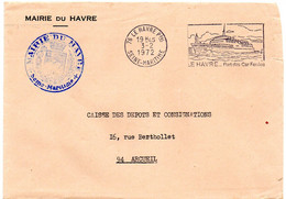 SEINE MARITIME - Dépt N° 76 = LE HAVRE Ppal 1972 = FLAMME SECAP Illustrée PAQUEBOT 'Port Car-ferries' + FRANCHISE MAIRIE - Mechanische Stempels (reclame)