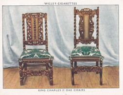 The Kings Art Treasures, 1938 - 3 King Charles II Oak Chairs - Wills Cigarette Card - Original - L Size - Wills