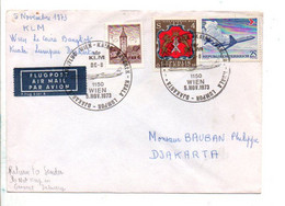 AUTRICHE 1 ER VOL KLM VIENNE-LE CAIRE- BANGKOG-KUALA LUMPUR-DJAKARTA 1973 - Covers & Documents