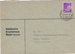 Städtisches Krankenhaus Baden 1940 Portofreiheit No 603 > Krankenkasse Helvetia Lengnau - Portofreiheit