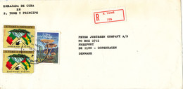 St. Thomas & Prince Registered Cover Sent To Denmark 19-5-1985 Topic Stamps (from The Embassy Os CUBA Sao Tome) 1 Stamp - St. Thomas & Prince