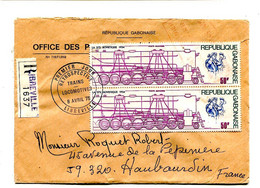 GABON 1975 - Affr.  Sur Lettre Recommandée + Cachet + étiquette Douane - Trains Locomotives - Gabon