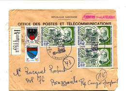 GABON 1976 - Affr. Sur Lettre Recommandée + Cachet - Télécom Graham Bell - Gabon (1960-...)