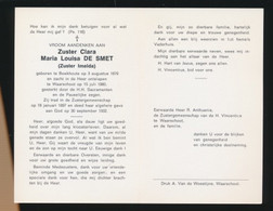 100 JARIGEN - ZUSTER CLARA /MARIA DE SMET  BOEKHOUTE 1879  WAARSCHOOT 1980 - Avvisi Di Necrologio