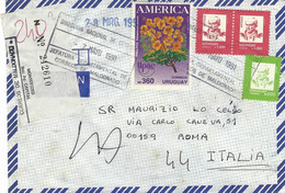 Uruguay 1991 Maldonado Yellow Poinciana Peltophorum Dubium Tree Registered Taxed Postage Due Cover Italia - Uruguay