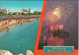 Cervia Milano Marittima (Ravenna) Vedute: Spiaggia E Fuochi Artificiali, Panoramic Views - Ravenna