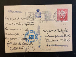 CP LE PALAIS PRINCIER TP RAINIER ALBERT 2,20 OBL.MEC.14-5 1988 MONTE CARLO JOURNEE MONDIALE DES TELECOMMUNICATIONS - Storia Postale