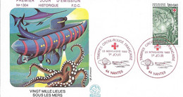 Env Fdc France 20/11/82 Nantes, N°2248, Croix Rouge, Jules Verne, Vingt Mille Lieues Sous Les Mers, Sous-marin, Pieuvr - 1980-1989