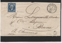 LETTRE De LA COUCOURDE (Drôme)  à  BRUNE (Ardèche) 1860 -  PC 3932 Sur Type 14 - 1849-1876: Periodo Classico