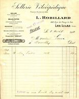 FACTURE.93.LES LILAS.SELLES POUR HOMMES,DAMES,ENFANTS.SELLES FORTES POUR MOTOS.L.ROBILLARD SELLERIE VELOCIPEDIQUE. - Automovilismo