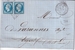 1861 - VENDEE / T22 De ST HILAIRE DES LOGES (IND 9) !  LETTRE DOUBLE PORT PAIRE 20c EMPIRE De MERVANT ! - 1853-1860 Napoleon III