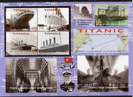 Tonga 2012 Titanic Large Perf Sheetlet Containing 4 Values Unmounted Mint - Tonga (1970-...)