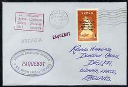 Tonga Used In Honolulu (Hawaii) 1968 Paquebot Cover To England Carried On SS Arcadia With Various Paquebot And Ships Cac - Tonga (1970-...)