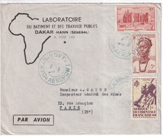 1949 - AOF / SENEGAL - OBLITERATION RARE DAKAR-YOFF AEROPORT Sur ENVELOPPE Par AVION De DAKAR => PARIS - Cartas & Documentos
