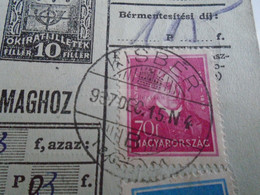 D187423   Parcel Card  (cut) Hungary 1937 KISBÉR - Parcel Post