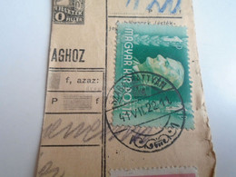 D187438   Parcel Card  (cut) Hungary 1941 Szabadbattyán  -Kapuvár - Paketmarken