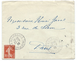 10c SEMEUSE SUR ENVELOPPE / LA BOURBOULE PUY DE DOME POUR PARIS / 1908 - 1877-1920: Semi Modern Period