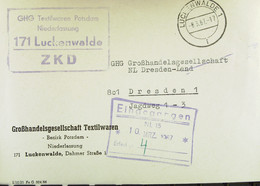 ZKD-Fern-Brief Mit ZKD-Kastenstempel "GHG Textilwaren Potsdam Niederlassung 171 Luckenwalde" Vom 8.3.67 Nach Dresden - Zentraler Kurierdienst