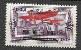Grand Liban 1927 6 Euros Mh * Avion Airmail IMPRESSION ROUGE Manquante Sur L'aile - Aéreo