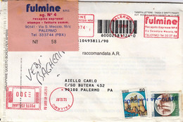PALERMO /  Città -  Piego  Racc. Castelli Lire 750 + 50  In Corso Particolare - 1991-00: Storia Postale