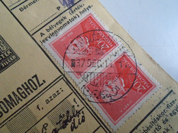 D187463    Parcel Card  (cut) Hungary 1937  KAJÁSZÓ  Kajászószentpéter - Colis Postaux