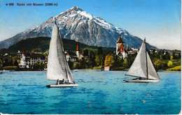 Spiez Mit Niesen Mit Segelbooten. Stempel: Aeschi B. Spiez. - Aeschi Bei Spiez