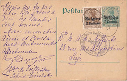 Stamped Stationery Belgium German Occupation - Sent From Soheit-Tinlot To Liege - Stamp Huy - Deutsche Besatzung