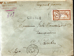 LETTRE RECOMMANDEE CHARGEE 1903 - POSTEE A CHINON - AFFRANCHISSEMENT MERSON - CACHET POSTAL ARRIVEE TOURS - - Brieven En Documenten