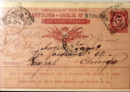 CARTE MANDAT POSTE 1893 - POSTEE A MILAN  - CACHET POSTAL ARRIVEE CHIOGGIA - - Marcofilía