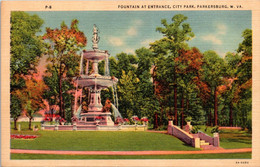 West Virginia Parkersburg City Park Fountain At Entrance Curteich - Parkersburg