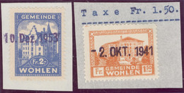 Heimat AG WOHLEN Fiskalmarken 1.50 Fr. + 2.-Fr. Briefstück - Fiscaux