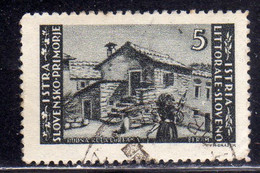 ISTRIA E LITORALE SLOVENO 1946 TIRATURA DI ZAGABRIA LIRE 5 USATO USED OBLITERE' - Occ. Yougoslave: Littoral Slovène