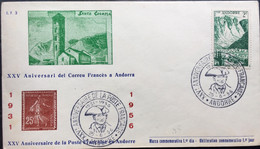 Andorre  1956 Anniversaire De La Poste Française Sur Lettre - Storia Postale