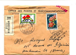 GABON 1971 - Affr. Sur Lettre Recommandée + Cachet + Etiquette Douane - Croix Rouge / Fleurs - Gabon (1960-...)