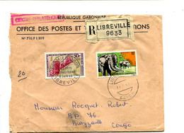 GABON 1969 - Affr. Sur Lettre Recommandée + Cachet - Eléphant / Musique - Gabun (1960-...)