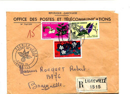 GABON 1972 - Affr. Sur Lettre Recommandée + Cachet - Fleurs - Gabón (1960-...)