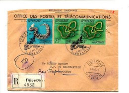 GABON 1972 - Affr. Sur Lettre Recommandée + Cachet  - Animaux / Reptiles / Serpents - Gabun (1960-...)