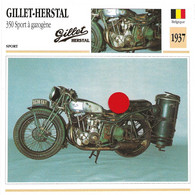 Transports - Sports Moto - Carte Fiche Technique Moto - Gillet Herstal 350 Sport à Gazogène ( Sport )(Belgique 1937 ) - Moto Sport