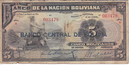 BILLETE DE BOLIVIA DE 5 BOLIVIANOS DEL AÑO 1911 SERIE S  (BANKNOTE) - Bolivië